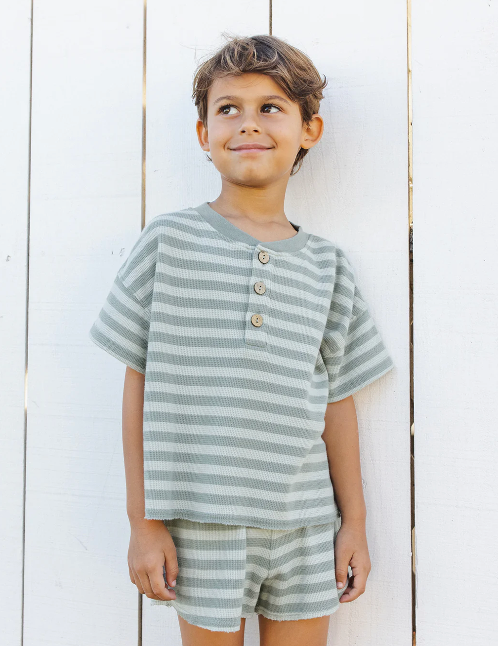 Rylee & Cru Summer Waffle Set Sea Green Stripe