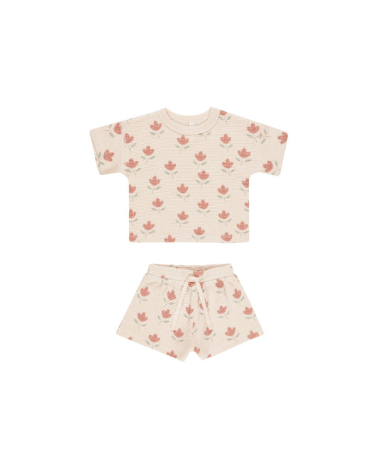 Quincy Mae Waffle Tee + Short Set Tulips