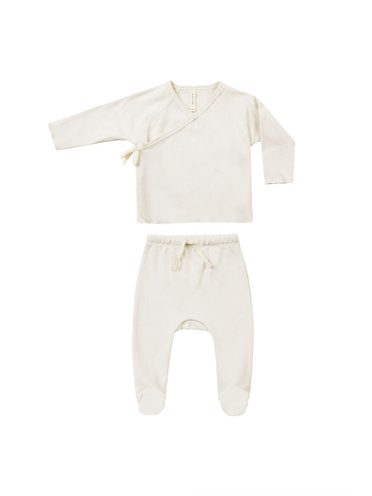 Quincy Mae Wrap Top Footed Pant Set Ivory