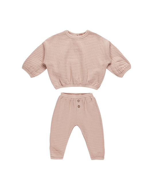 Quincy Mae Textured Sweat Set Blush