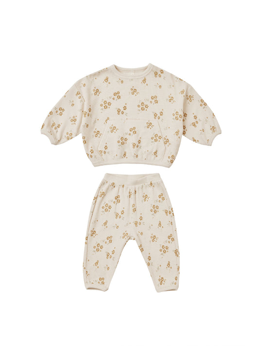 Quincy Mae Waffle Slouch Set Honey Flower