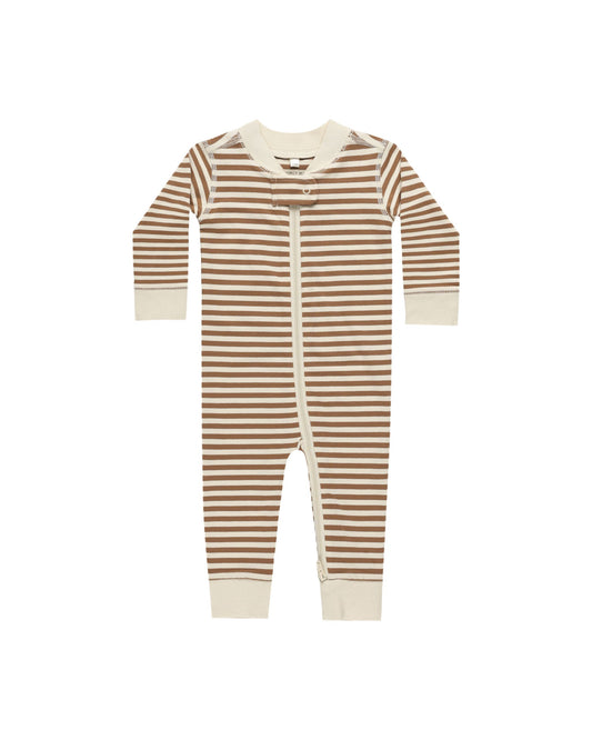 Quincy Mae Zipper Onesie Cinnamon Stripe