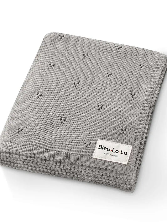 100% Organic Cotton Pointelle Swaddle Baby Blanket Bue/Grey