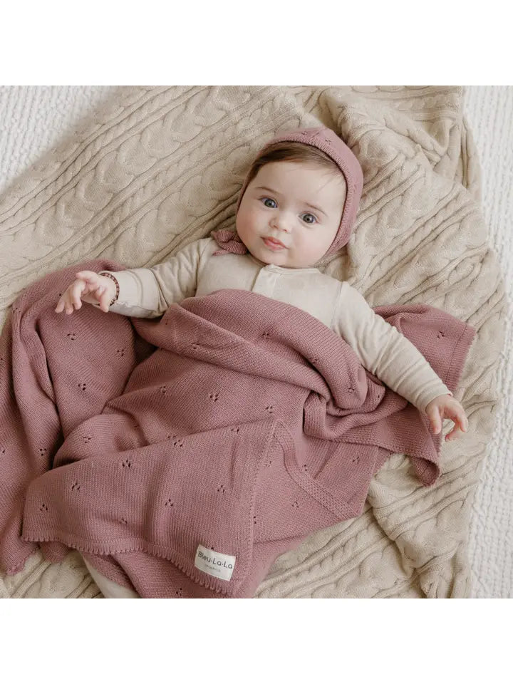 100% Organic Cotton Pointelle Swaddle Receiving Baby Blanket Plum