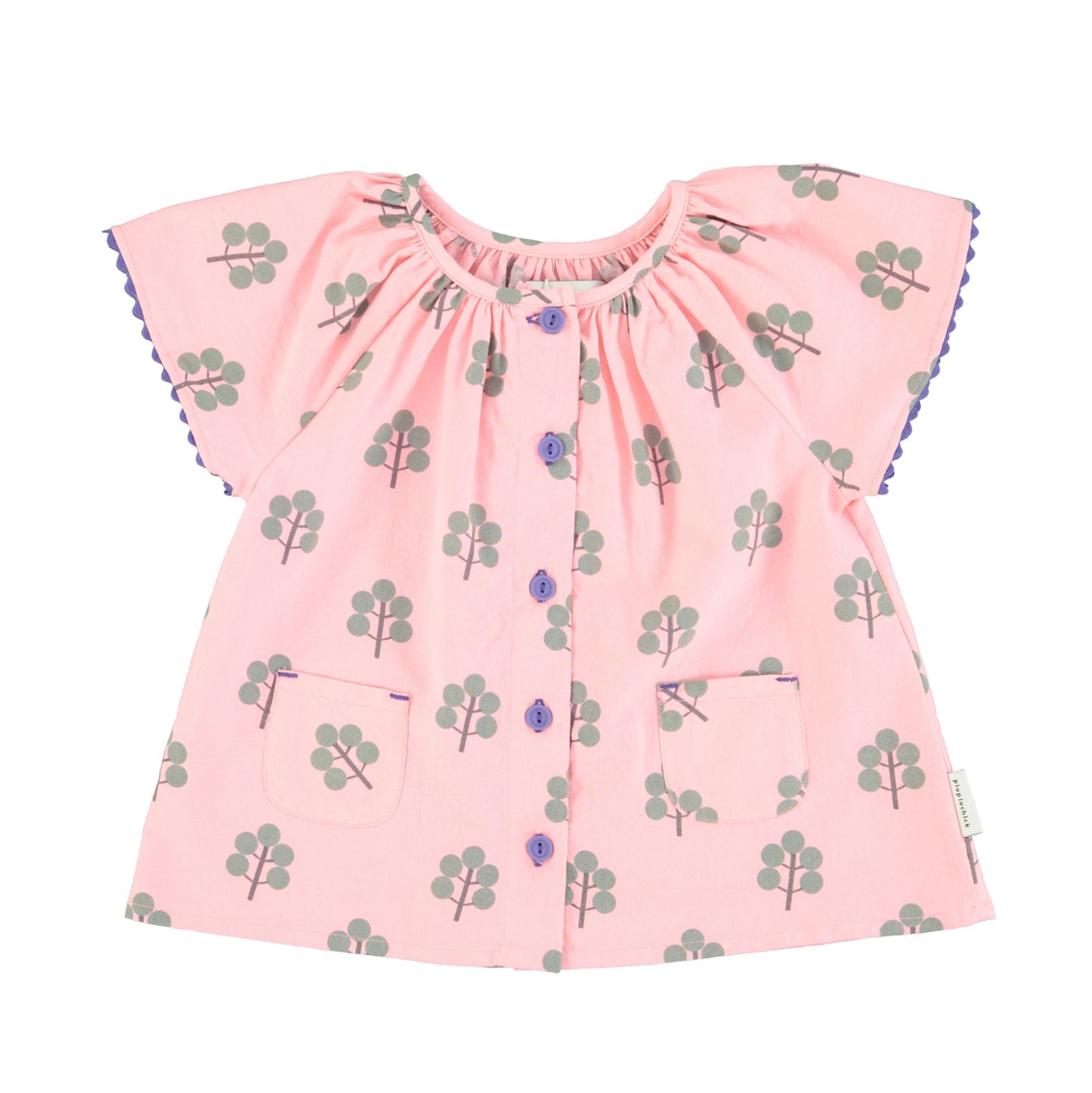 blouse w/ butterfly sleeves | pink w/ green trees