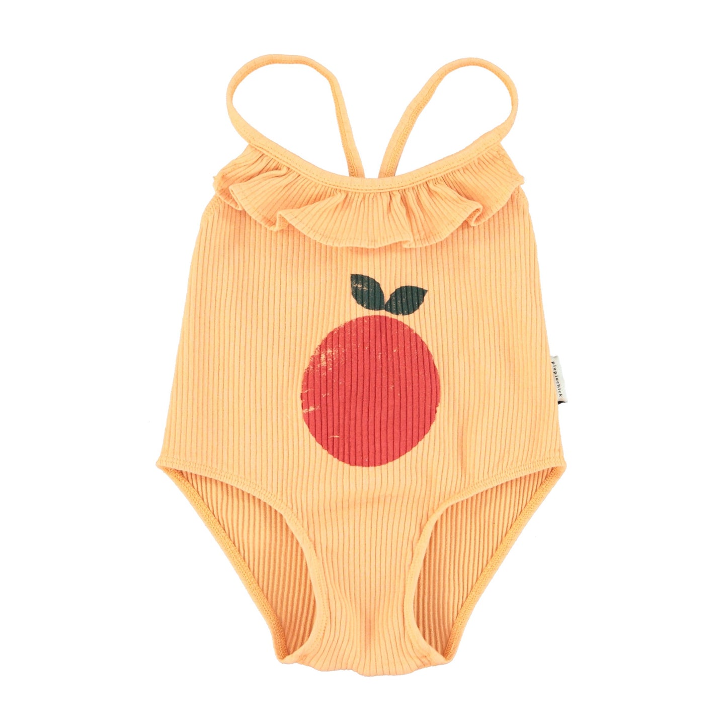 swimsuit w/ ruffles | peach w/ apple print