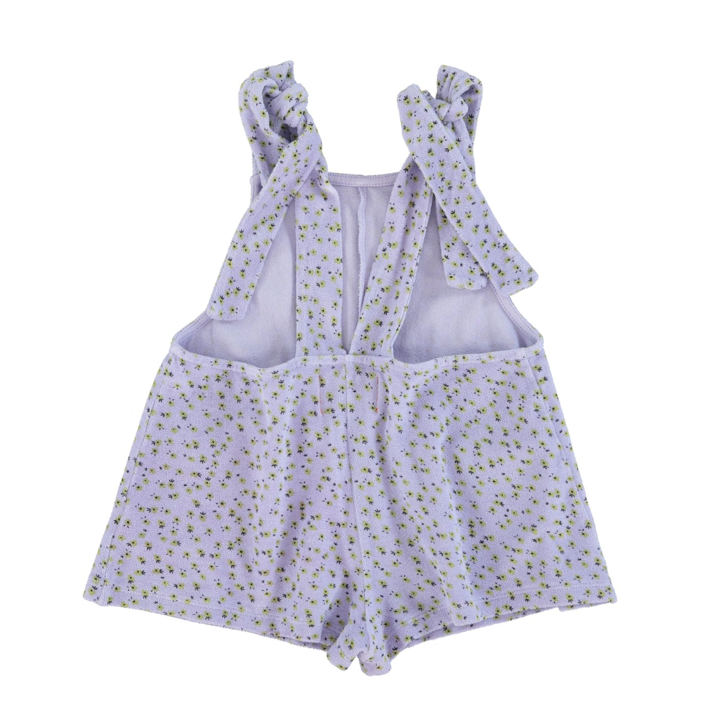 short jumpsuit w/ straps | lavender w/ yellow flowers