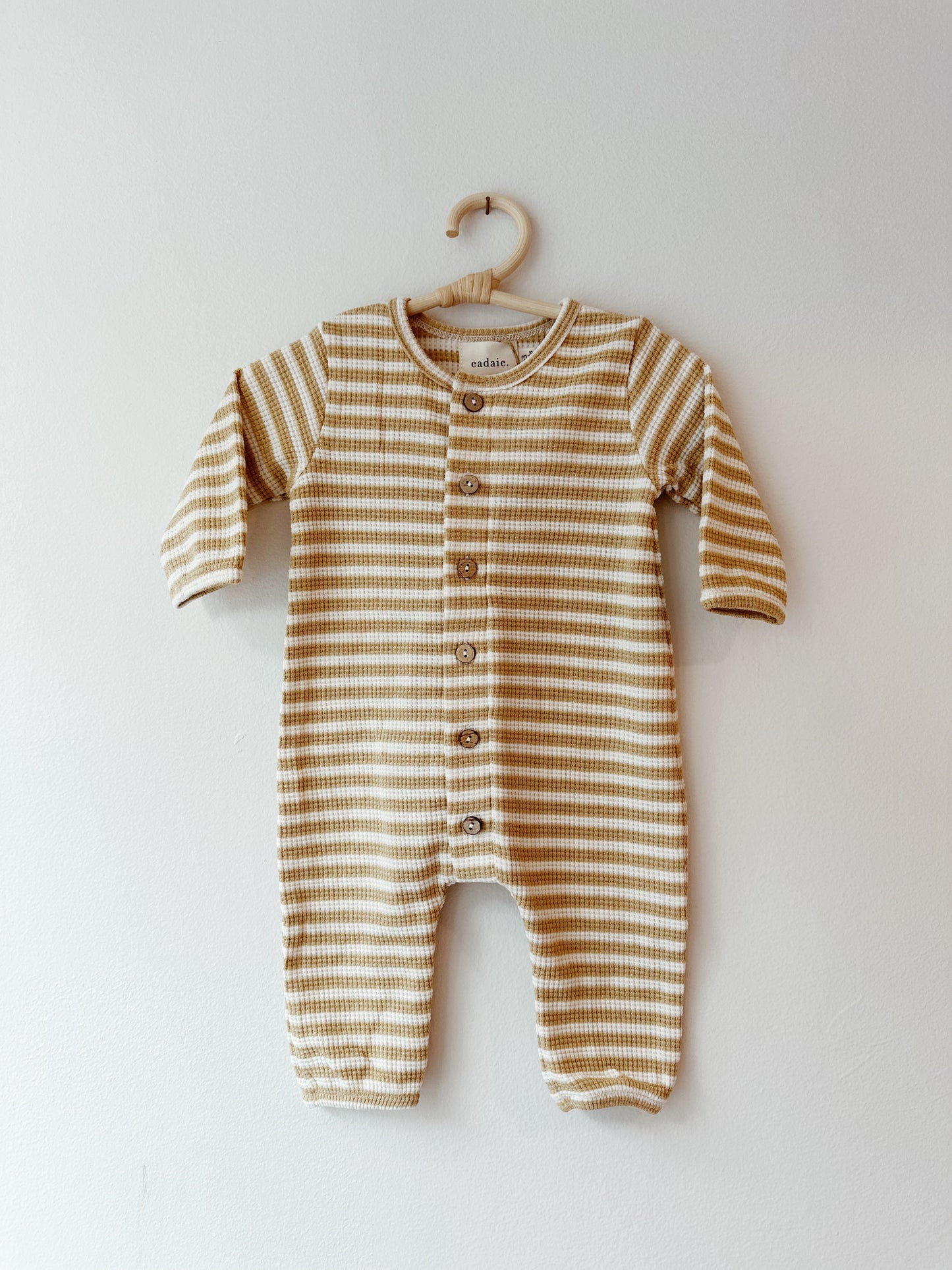 Eadaie Mustard Stripe Waffle Onepiece