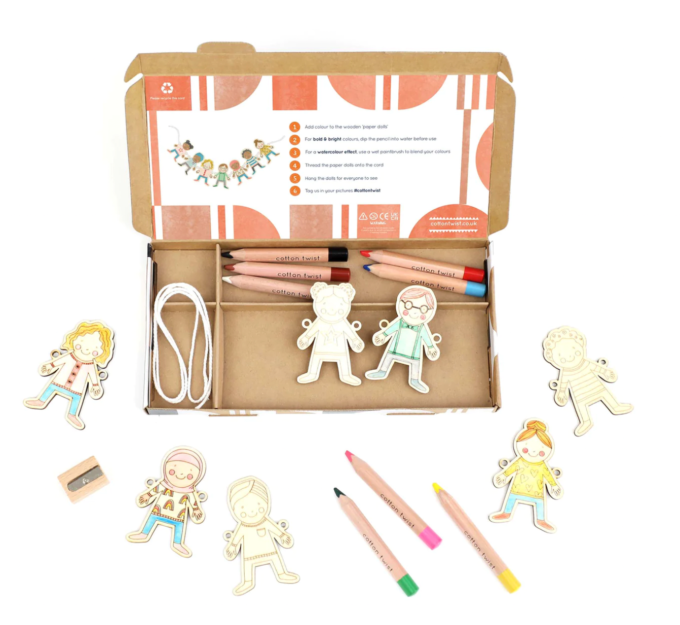 Wooden 'paper dolls' garland craft kit