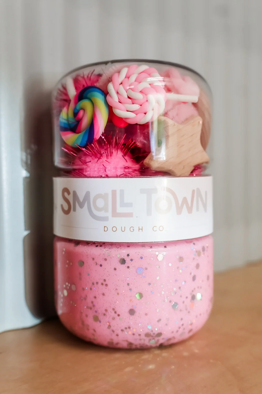 Small Town Play Dough Sensory Jar Pink Sparkle