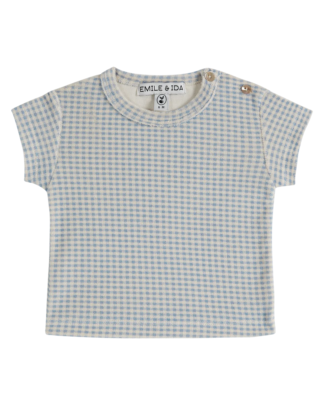 baby blue gingham printed terry t-shirt
