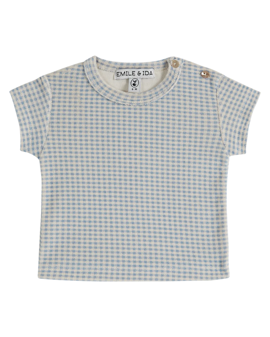 baby blue gingham printed terry t-shirt