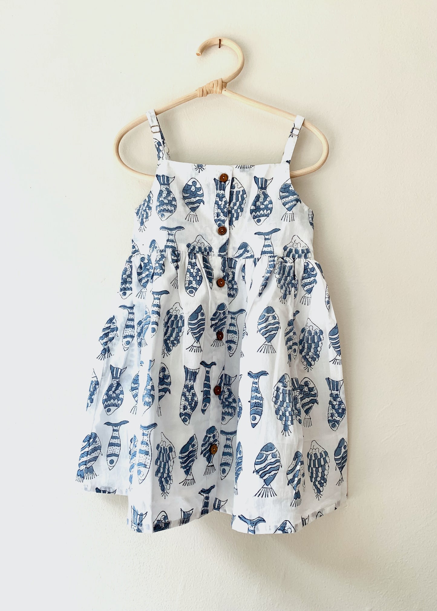 Cotton Block Printed Dress With Fish Print