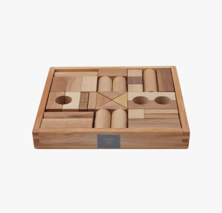 Wooden Blocks In Tray 30 Pieces Natural
