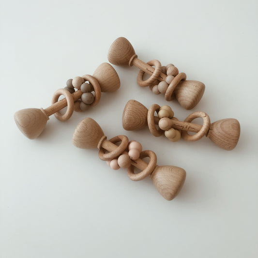 Wood/Silicone Teething Rattle (4 colors)